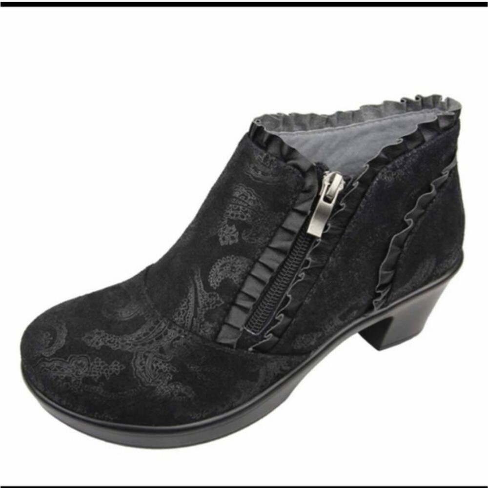 Alegria Hannah Black Beauty HAN 931 Ankle Bootie Zip Ruffle 36 7